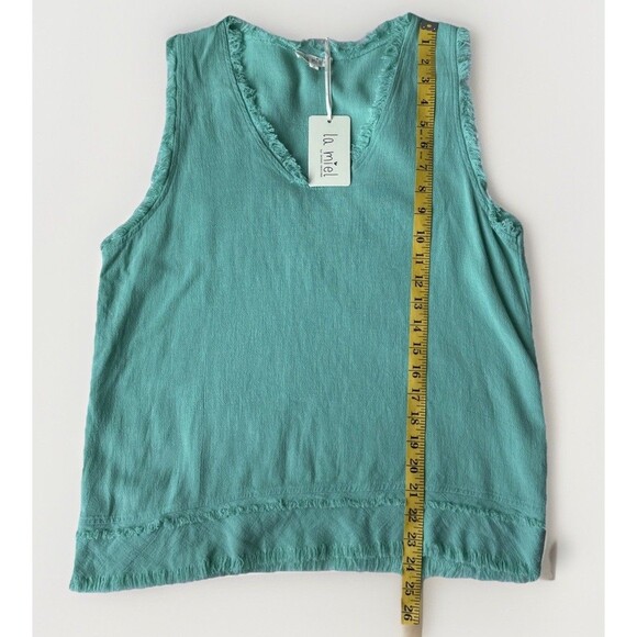La Miel Tangerine Soft Washed Gauze Cut Edge V-Neck Top Color Green Size S - Picture 10 of 12
